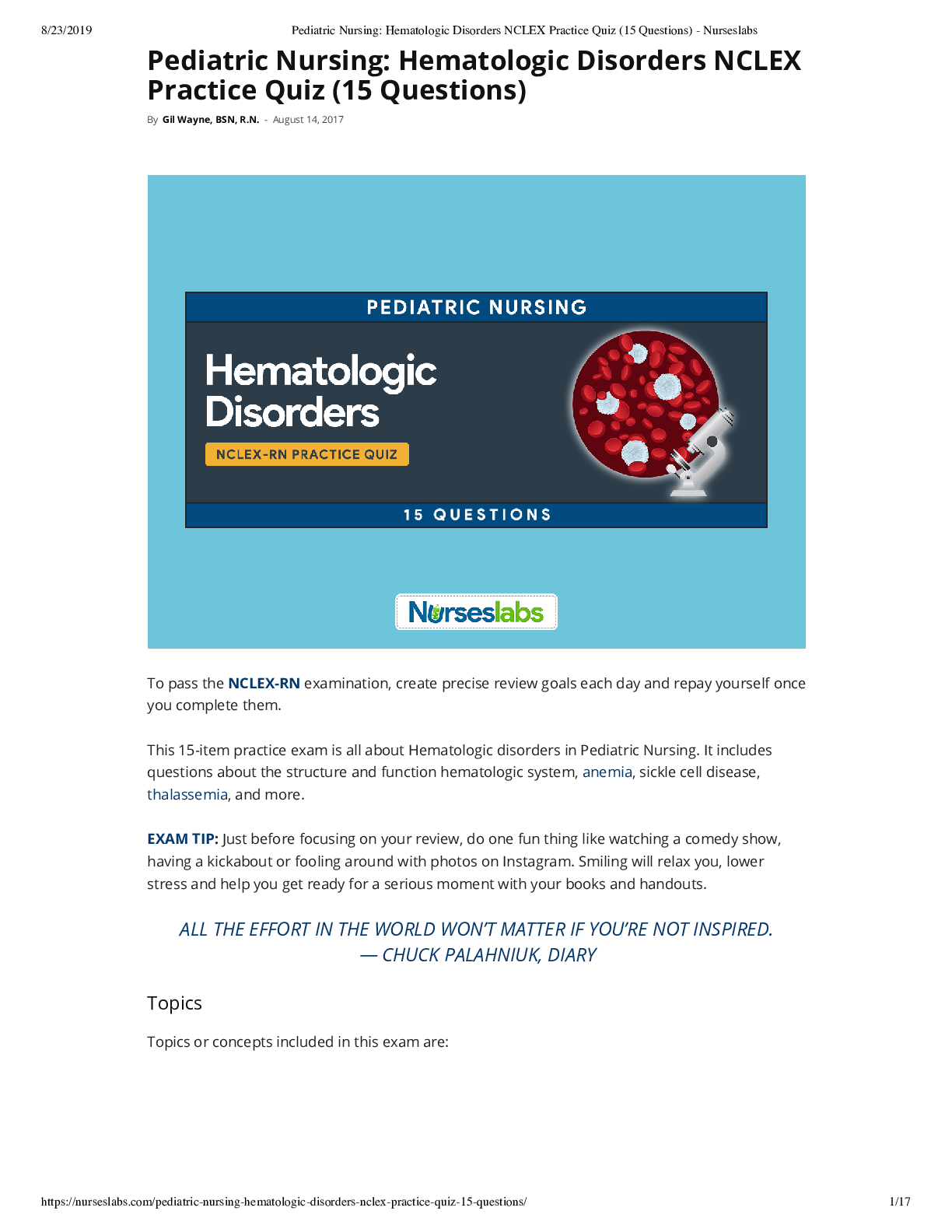 Preview image for Pediatric Nursing Hematologic Disorders NCLEX Practice  Quiz 15 Questions and Answer Key